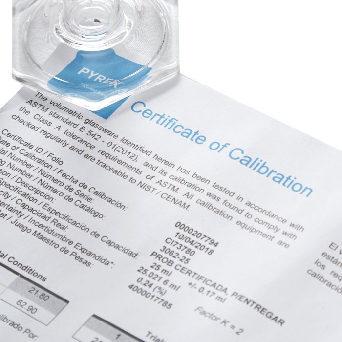 Probeta graduada de vidrio Pyrex™ Clase A para trabajos de certificación:  Inicio